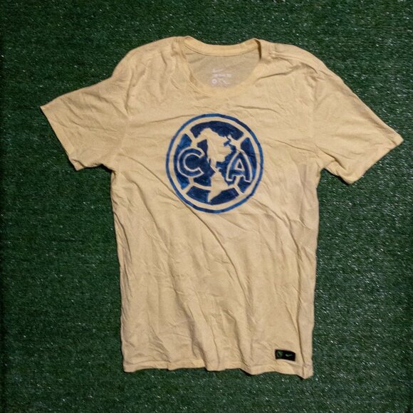 NIKE CLUB AMERICAS MENS T SHIRT LIGHT YELLOW BLUE LOGO SOCCER TEE SIZE MEDIUM - Picture 7 of 7